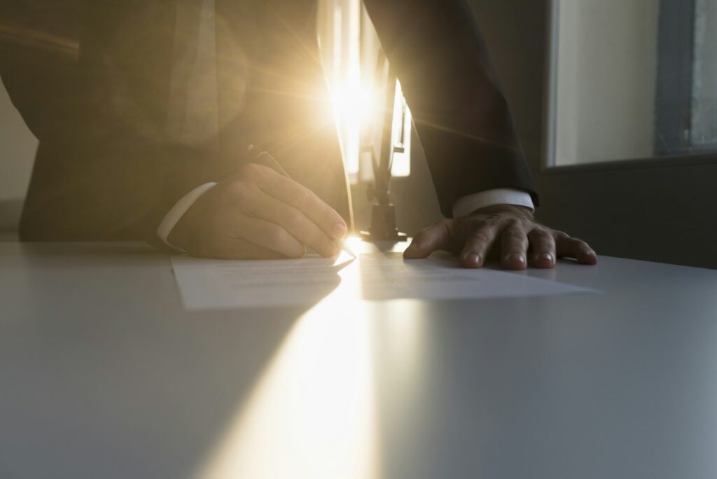 Businessman signing an important agreement