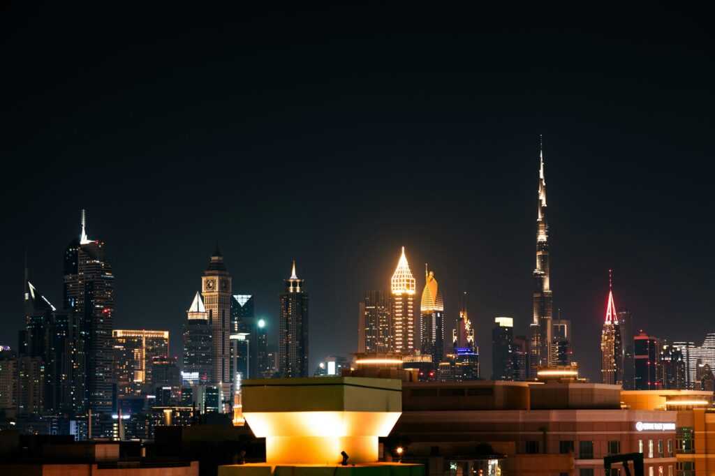 Dubai skyscrapers at night