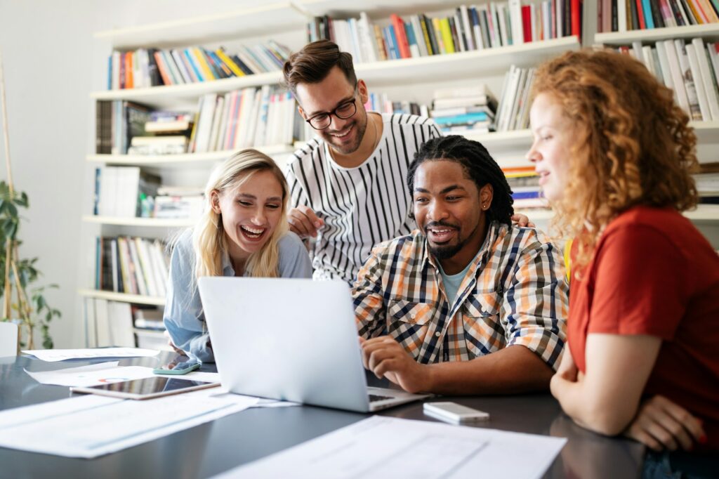 Successful company with happy employees in modern office