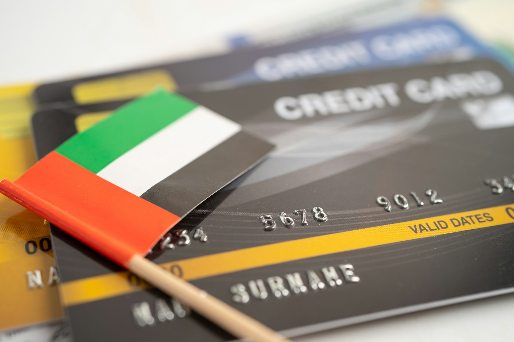 united arab emirates flag on credit card. Finance development, Banking Account, Statistics,